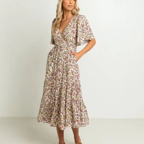 Harni Size 10 Ophelia Midi Floral Wrap Dress - Picture 10 of 11
